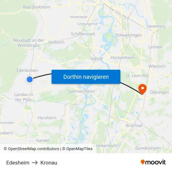 Edesheim to Kronau map