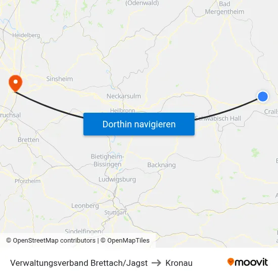Verwaltungsverband Brettach/Jagst to Kronau map
