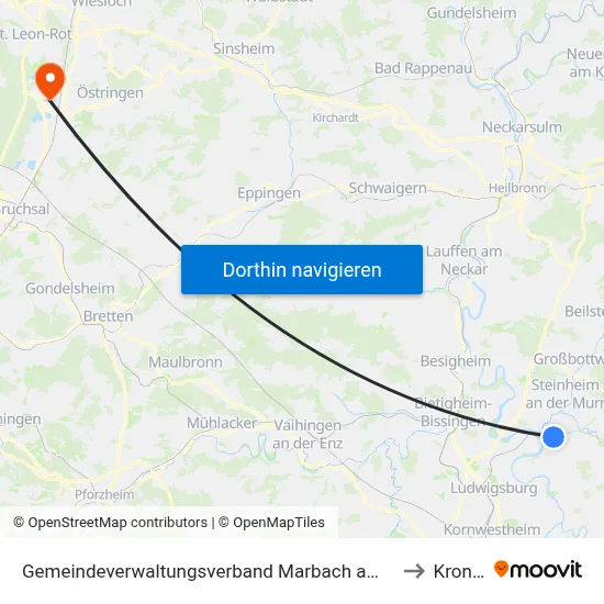Gemeindeverwaltungsverband Marbach am Neckar to Kronau map