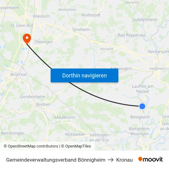 Gemeindeverwaltungsverband Bönnigheim to Kronau map
