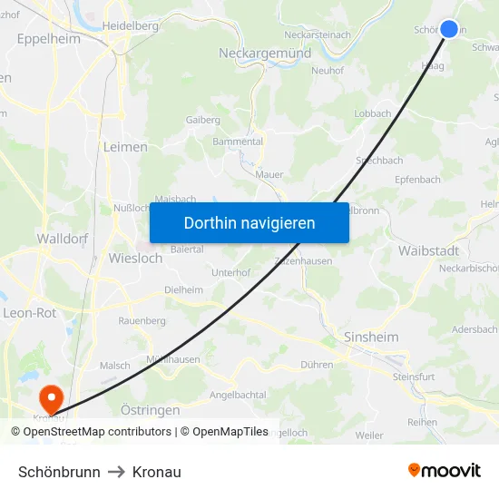 Schönbrunn to Kronau map