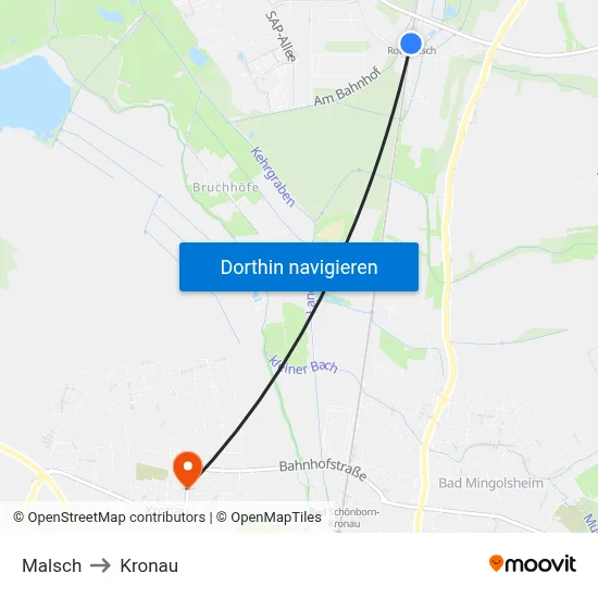 Malsch to Kronau map