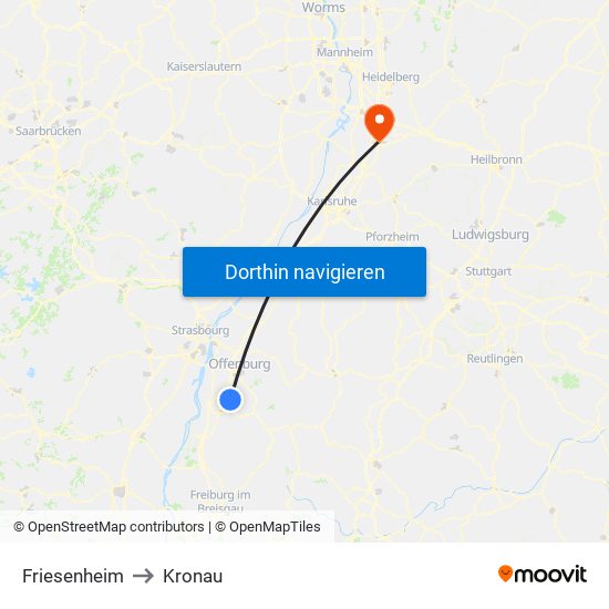 Friesenheim to Kronau map