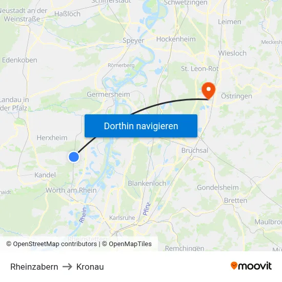 Rheinzabern to Kronau map