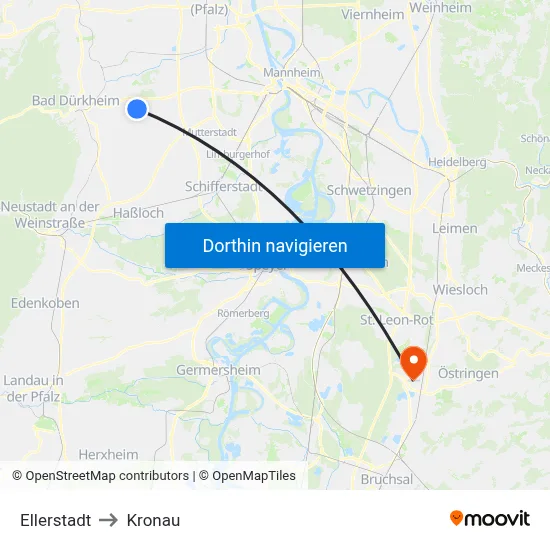 Ellerstadt to Kronau map