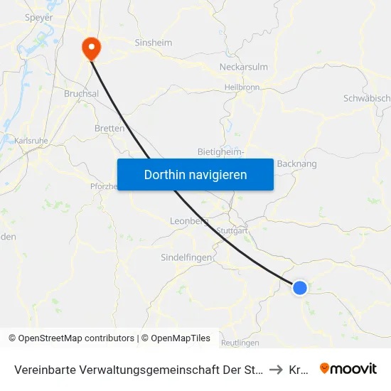 Vereinbarte Verwaltungsgemeinschaft Der Stadt Kirchheim Unter Teck to Kronau map