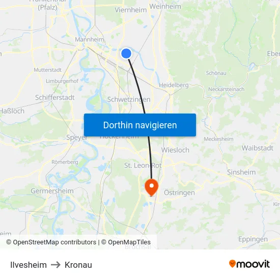 Ilvesheim to Kronau map