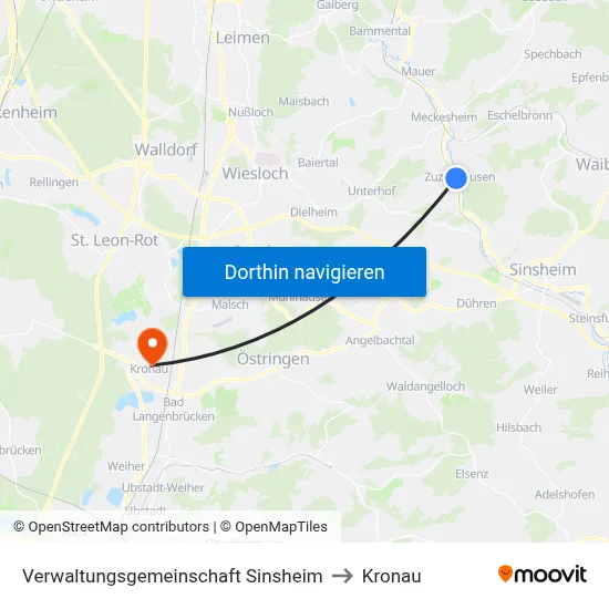 Verwaltungsgemeinschaft Sinsheim to Kronau map