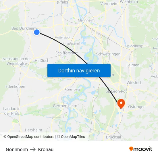Gönnheim to Kronau map