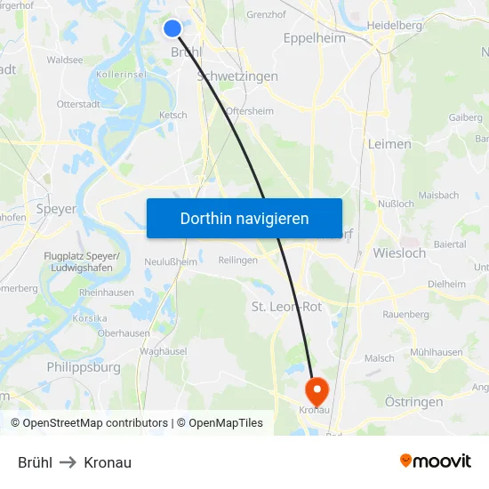 Brühl to Kronau map