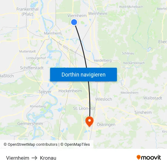 Viernheim to Kronau map