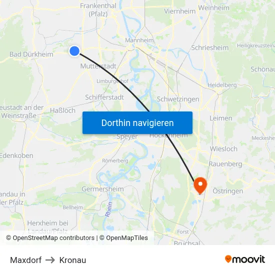 Maxdorf to Kronau map