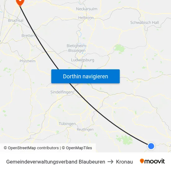 Gemeindeverwaltungsverband Blaubeuren to Kronau map