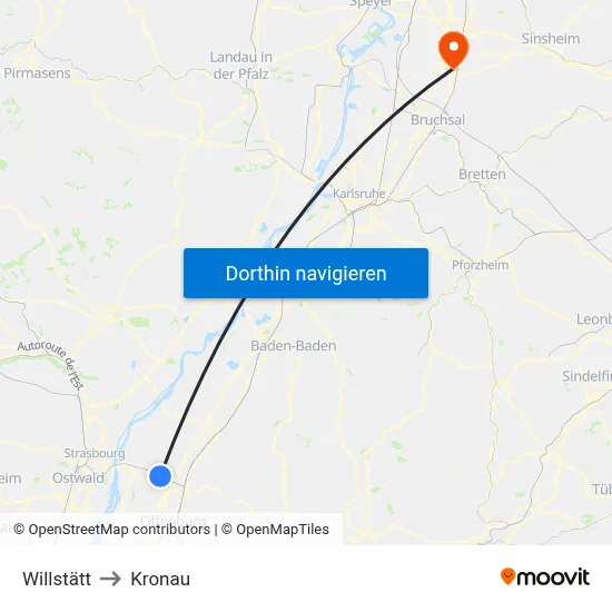 Willstätt to Kronau map