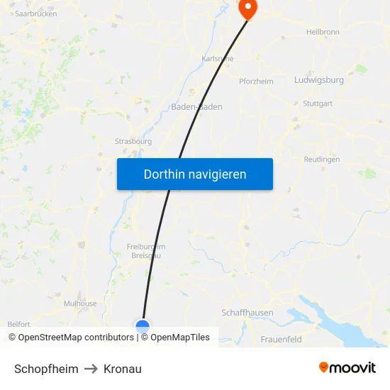 Schopfheim to Kronau map
