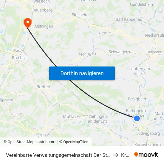 Vereinbarte Verwaltungsgemeinschaft Der Stadt Bietigheim-Bissingen to Kronau map