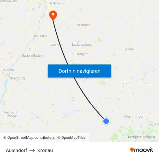 Aulendorf to Kronau map