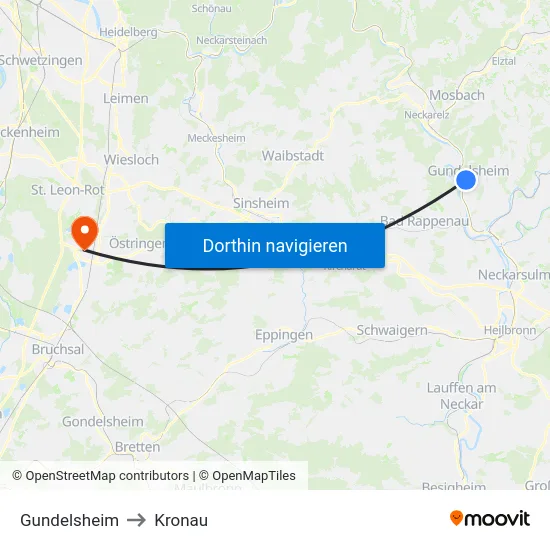 Gundelsheim to Kronau map