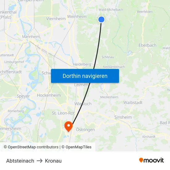 Abtsteinach to Kronau map