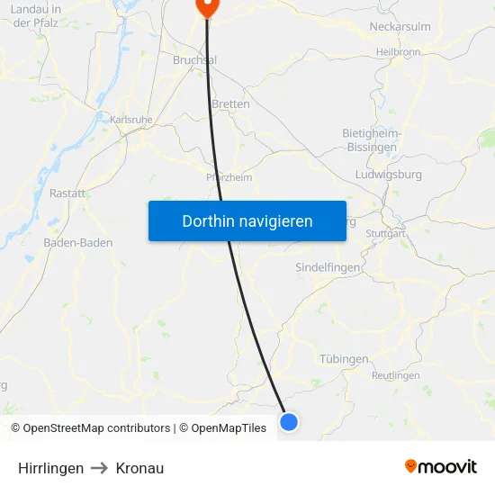Hirrlingen to Kronau map