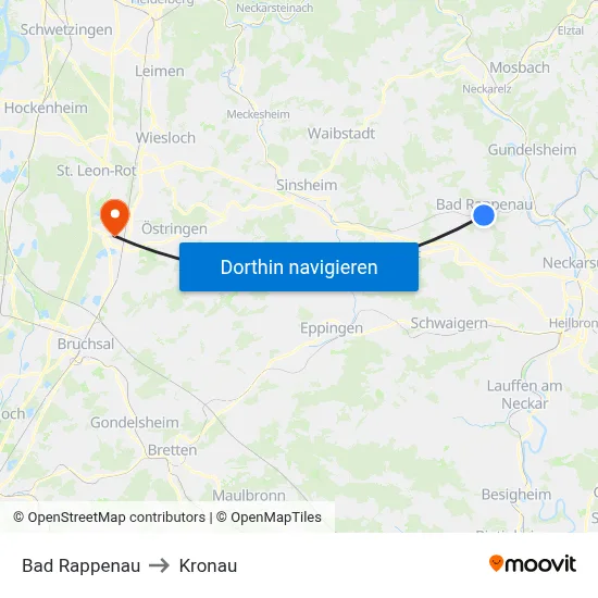 Bad Rappenau to Kronau map