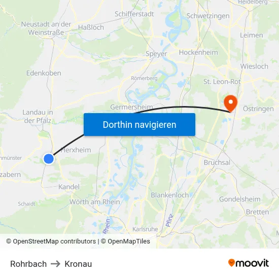 Rohrbach to Kronau map