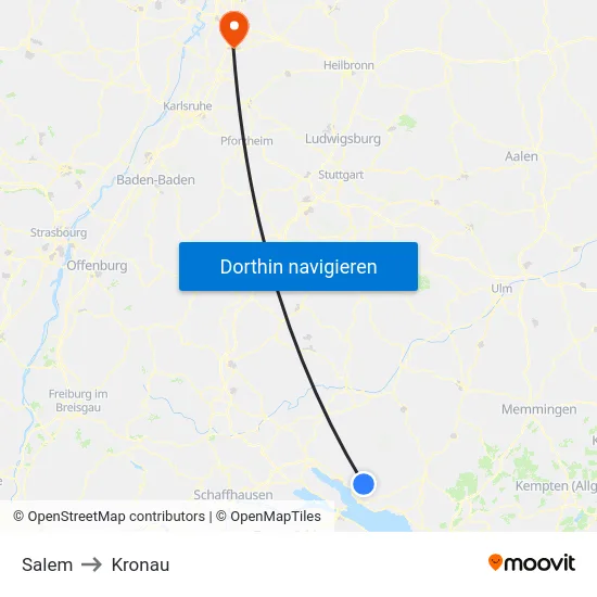 Salem to Kronau map