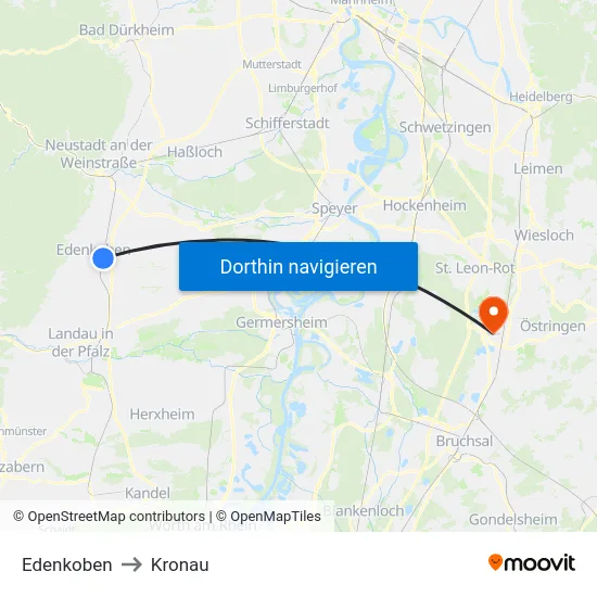 Edenkoben to Kronau map