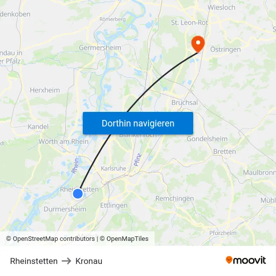 Rheinstetten to Kronau map