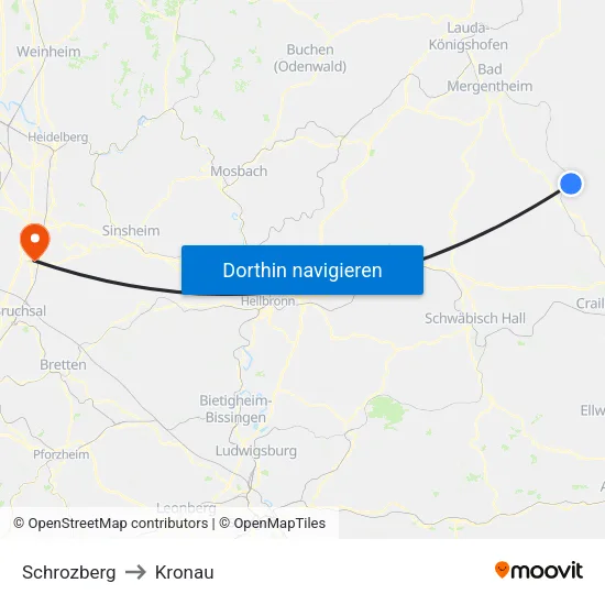 Schrozberg to Kronau map