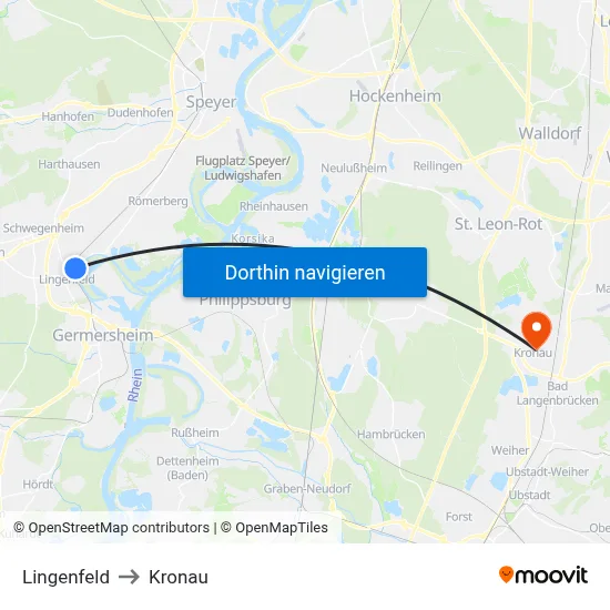 Lingenfeld to Kronau map
