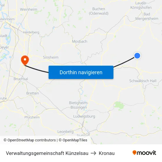 Verwaltungsgemeinschaft Künzelsau to Kronau map