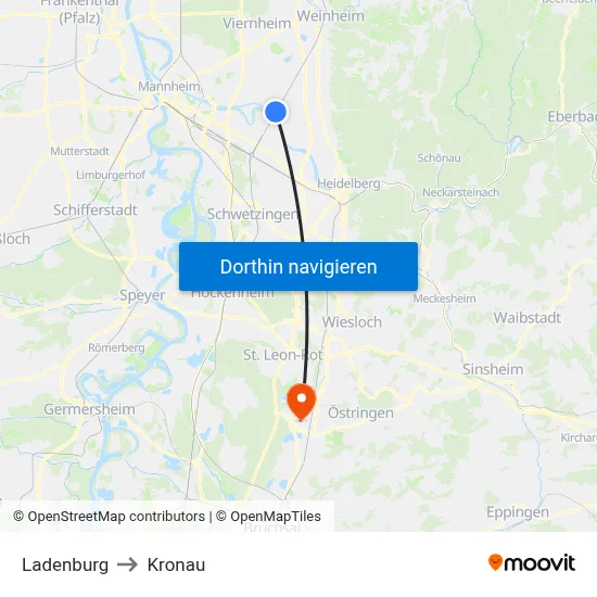 Ladenburg to Kronau map