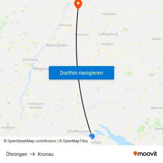 Öhningen to Kronau map
