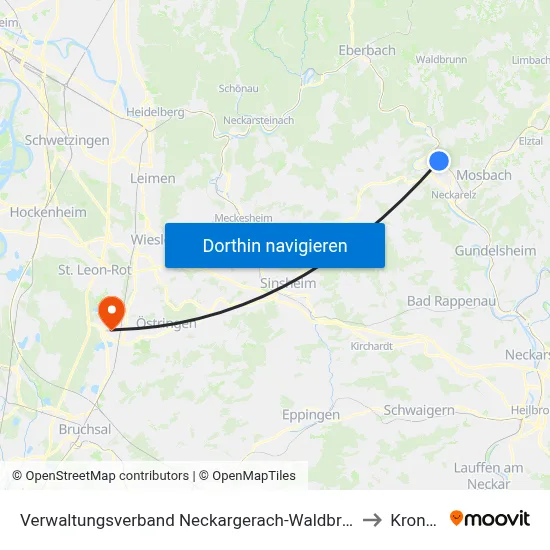 Verwaltungsverband Neckargerach-Waldbrunn to Kronau map