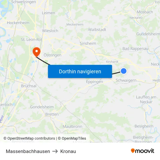 Massenbachhausen to Kronau map
