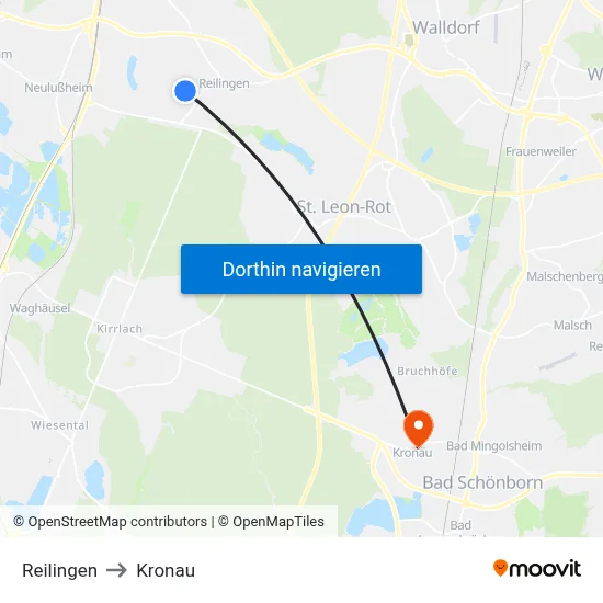 Reilingen to Kronau map