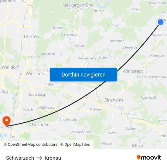 Schwarzach to Kronau map