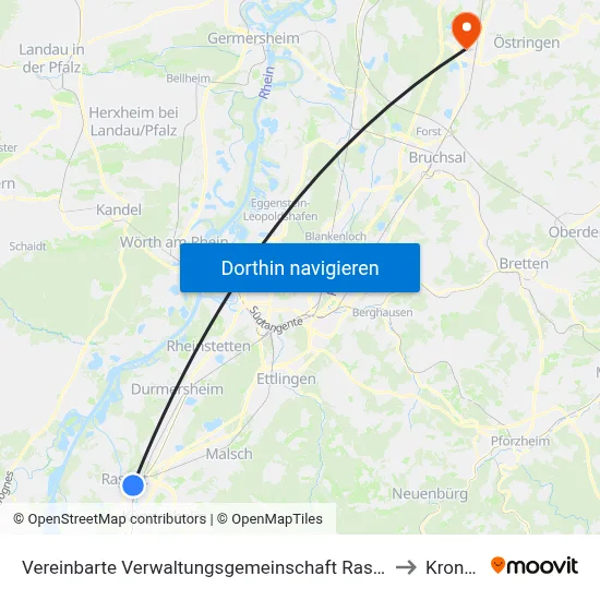Vereinbarte Verwaltungsgemeinschaft Rastatt to Kronau map