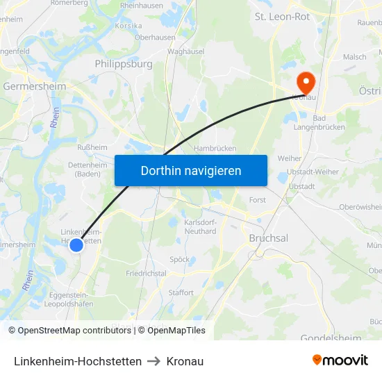 Linkenheim-Hochstetten to Kronau map