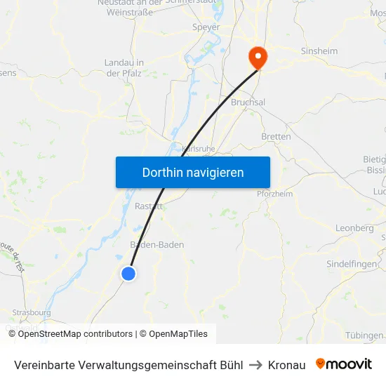 Vereinbarte Verwaltungsgemeinschaft Bühl to Kronau map