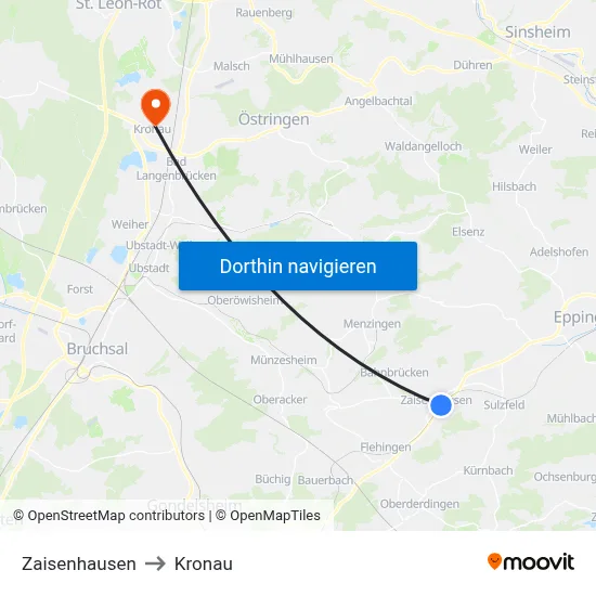 Zaisenhausen to Kronau map