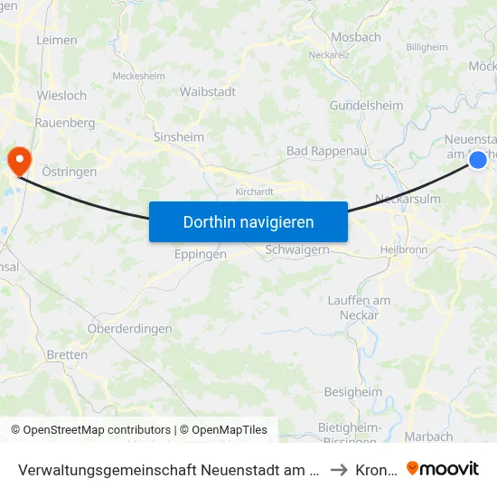 Verwaltungsgemeinschaft Neuenstadt am Kocher to Kronau map