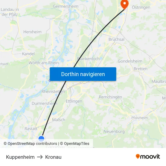 Kuppenheim to Kronau map