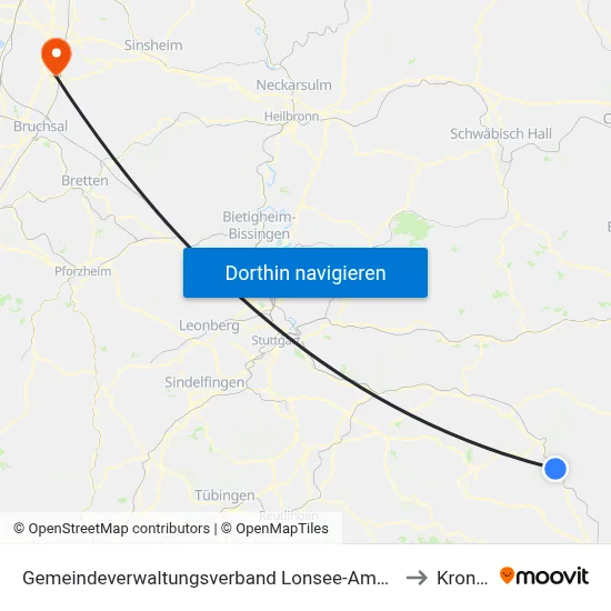 Gemeindeverwaltungsverband Lonsee-Amstetten to Kronau map