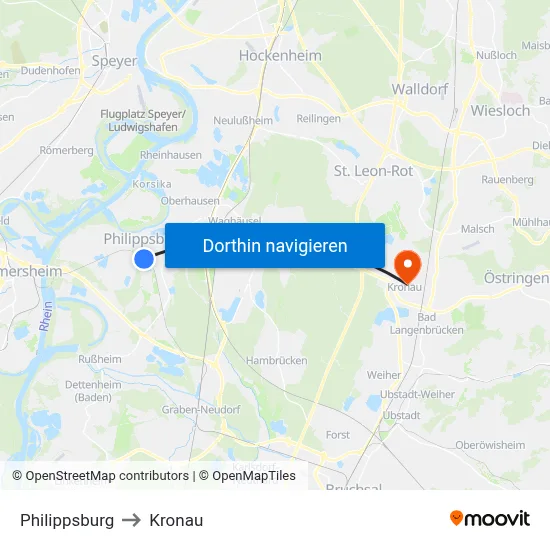 Philippsburg to Kronau map