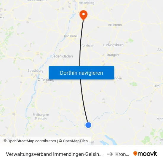 Verwaltungsverband Immendingen-Geisingen to Kronau map
