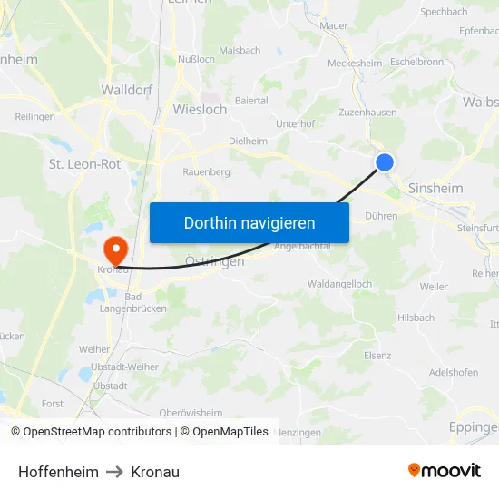 Hoffenheim to Kronau map
