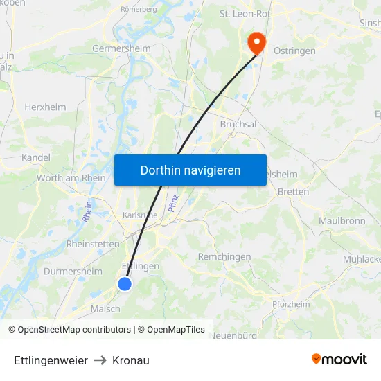 Ettlingenweier to Kronau map