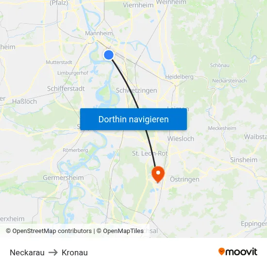 Neckarau to Kronau map